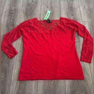Oliver O.  Red Lace Detail Women's Top